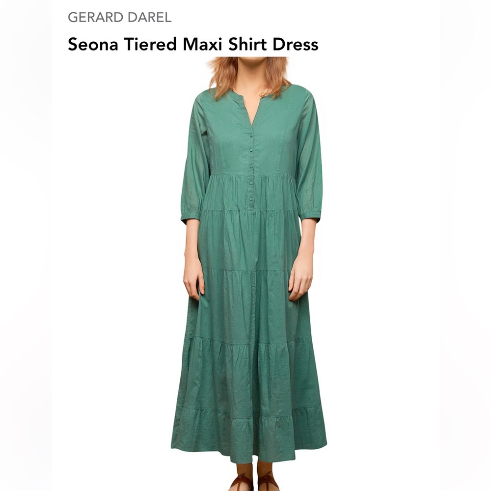 Gerard Durel green Seona Tiered Maxi Shirt Dress Sz 42(US 10)